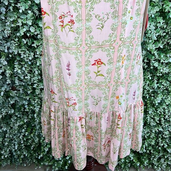 Agua Bendita × Target Floral Tile Print Pink Green Flutter Sleeve Mini Dress NWT - Picture 10 of 15